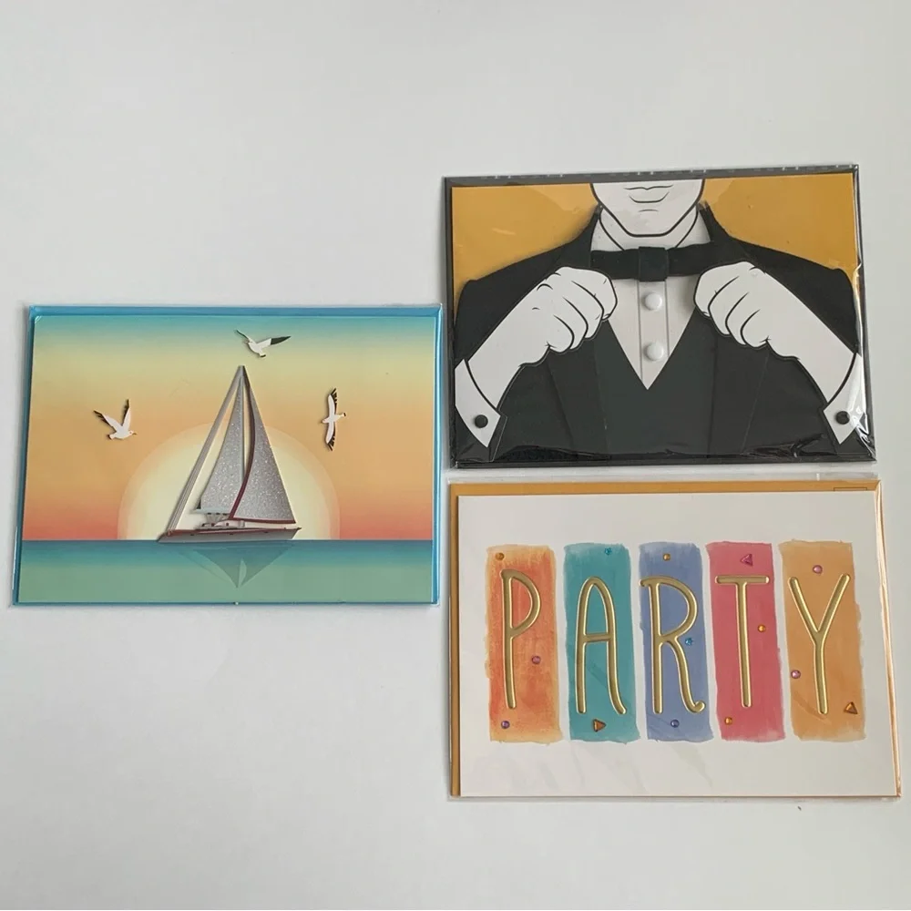 BURGOYNE Fun Colorful Accessorized Blank Note Cards Stationary Set of 3